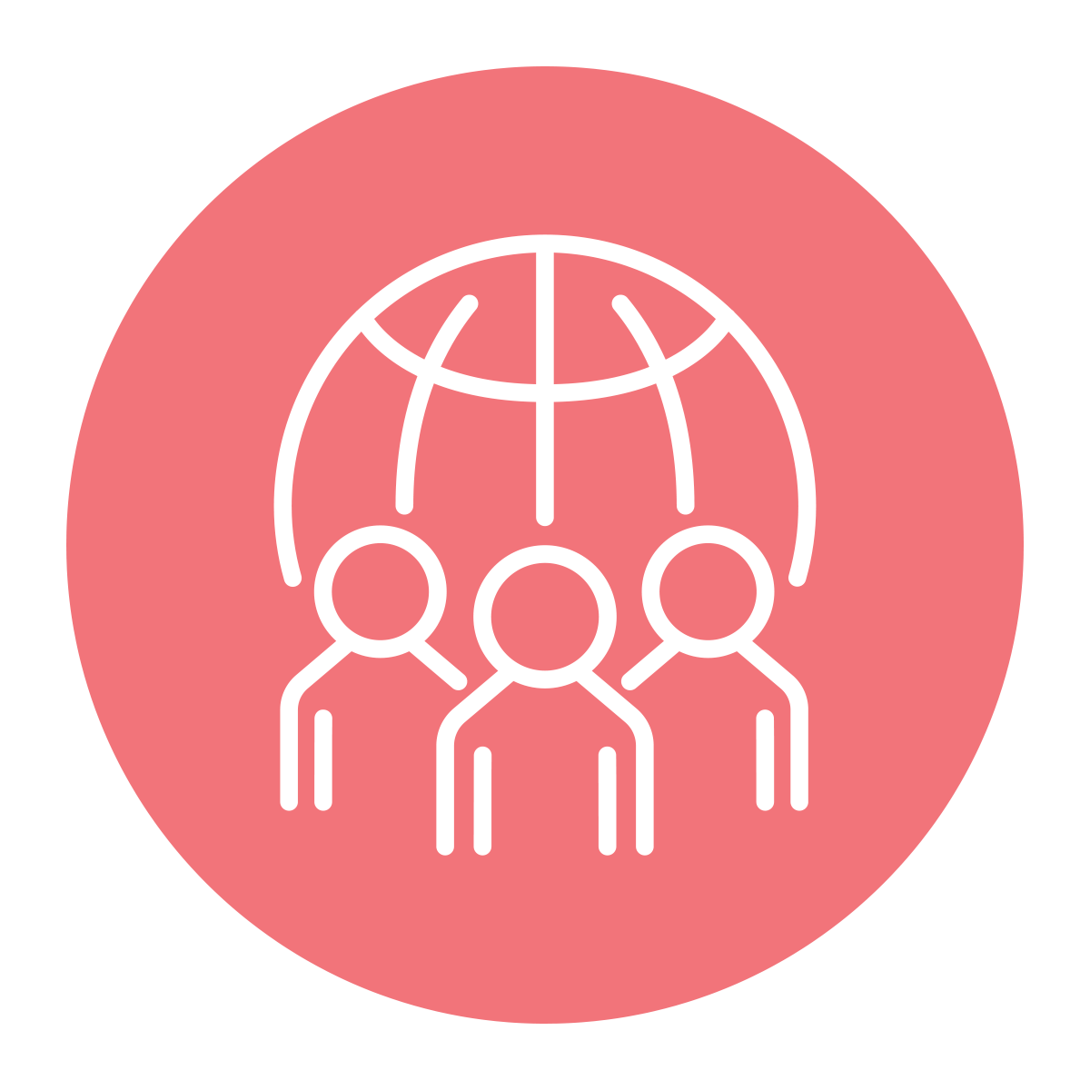 Icon of a globe with peoeple standing in front.